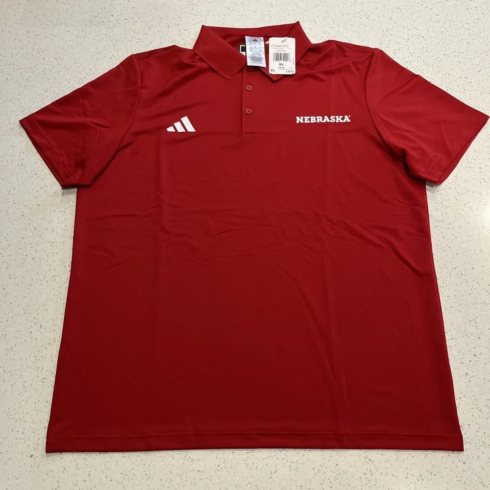 Adidas men's $80 Nebraska Cornhuskers Ottoman Polo Shirt Red  size XL NWT